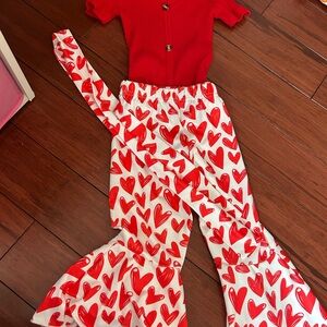 Heart Patterned Kids Flared Pants